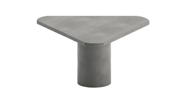Betontisch mit Zentralsäule aus der Kollektion Concrete Rounded von Betoniu, hier mit einer dreieckigen Platte.