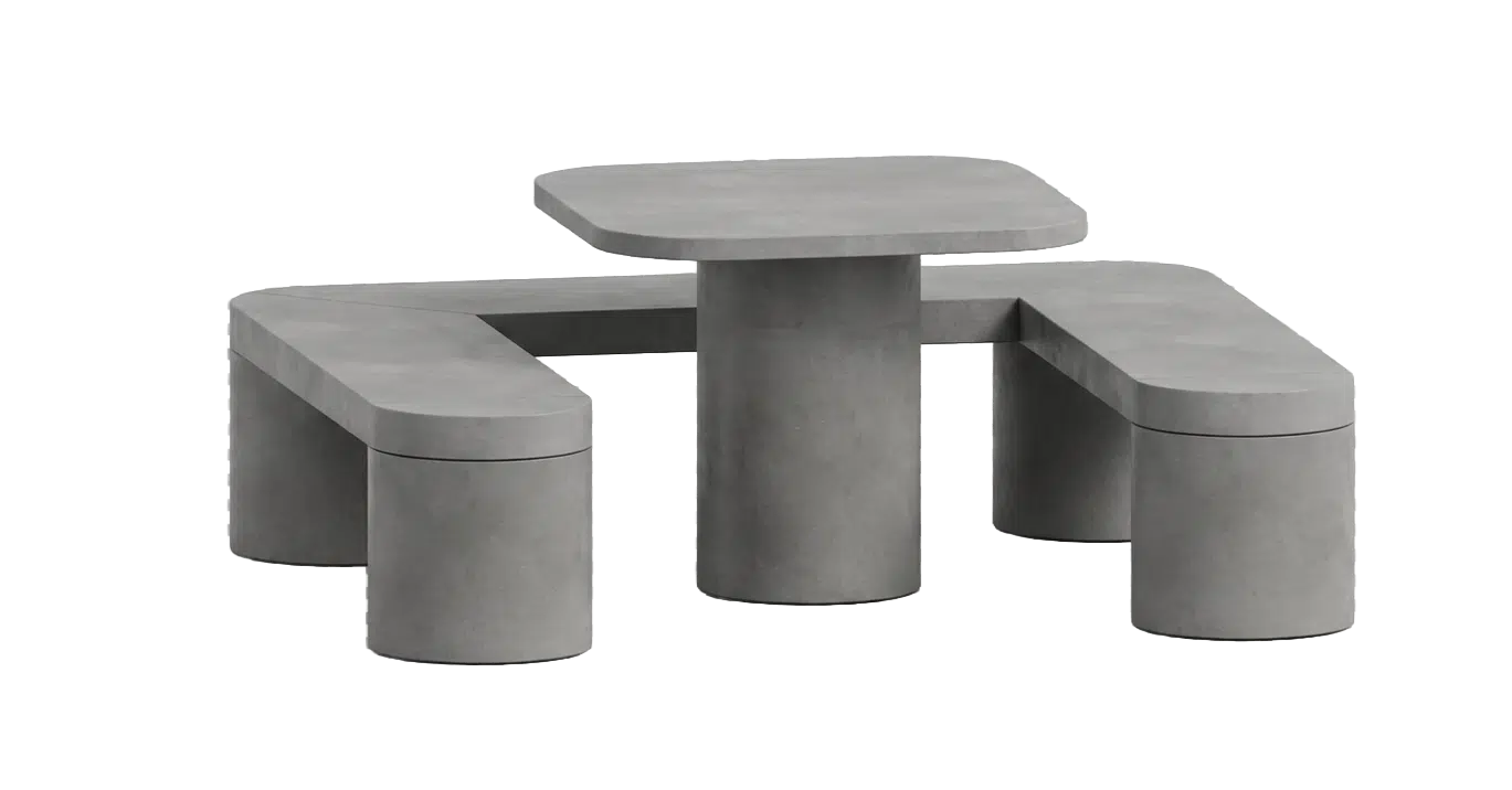 ConcreteRounded_Set_UBank_Quadrattisch