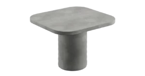 Betontisch mit Zentralsäule aus der Kollektion Concrete Rounded von Betoniu, hier mit quadratischer Platte mit abgerundeten Ecken.