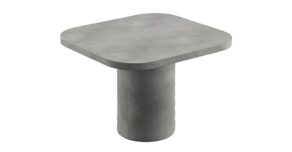 Betontisch mit Zentralsäule aus der Kollektion Concrete Rounded von Betoniu, hier mit quadratischer Platte mit abgerundeten Ecken.